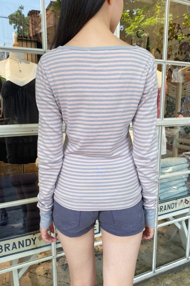 BRANDY BLUE & PINK STRIPED 6 BUTTONS TOP