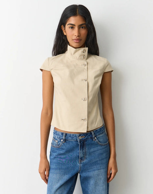 GLASSONS Funnel Neck Button Up Blouse