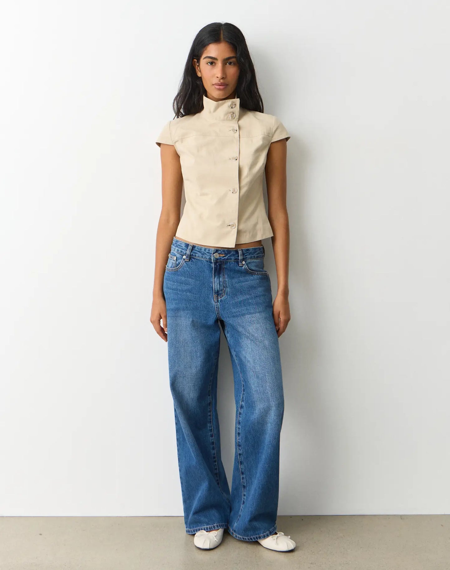 GLASSONS Funnel Neck Button Up Blouse