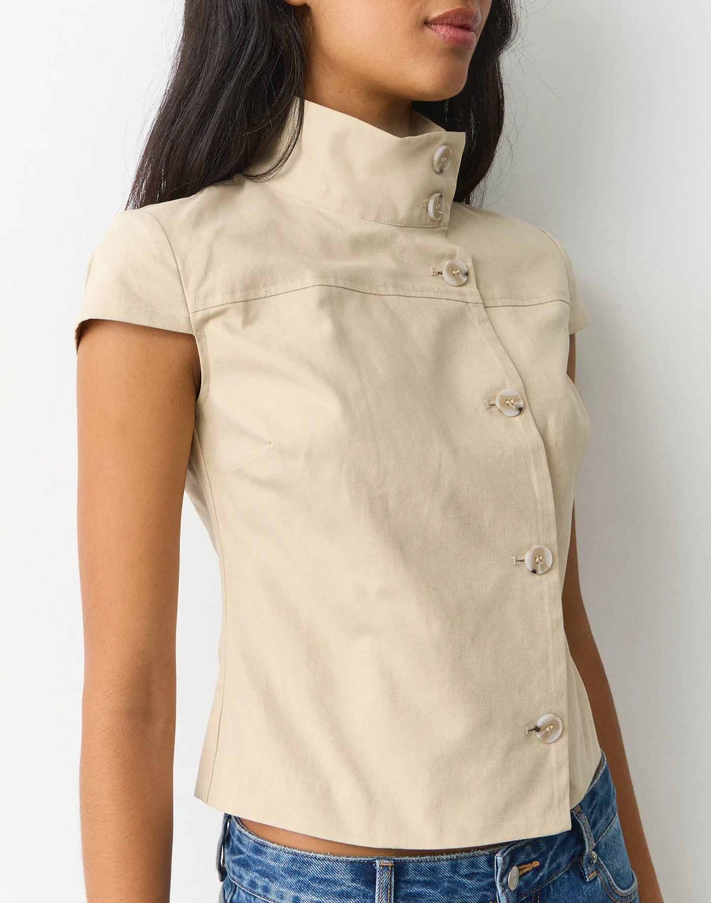 GLASSONS Funnel Neck Button Up Blouse