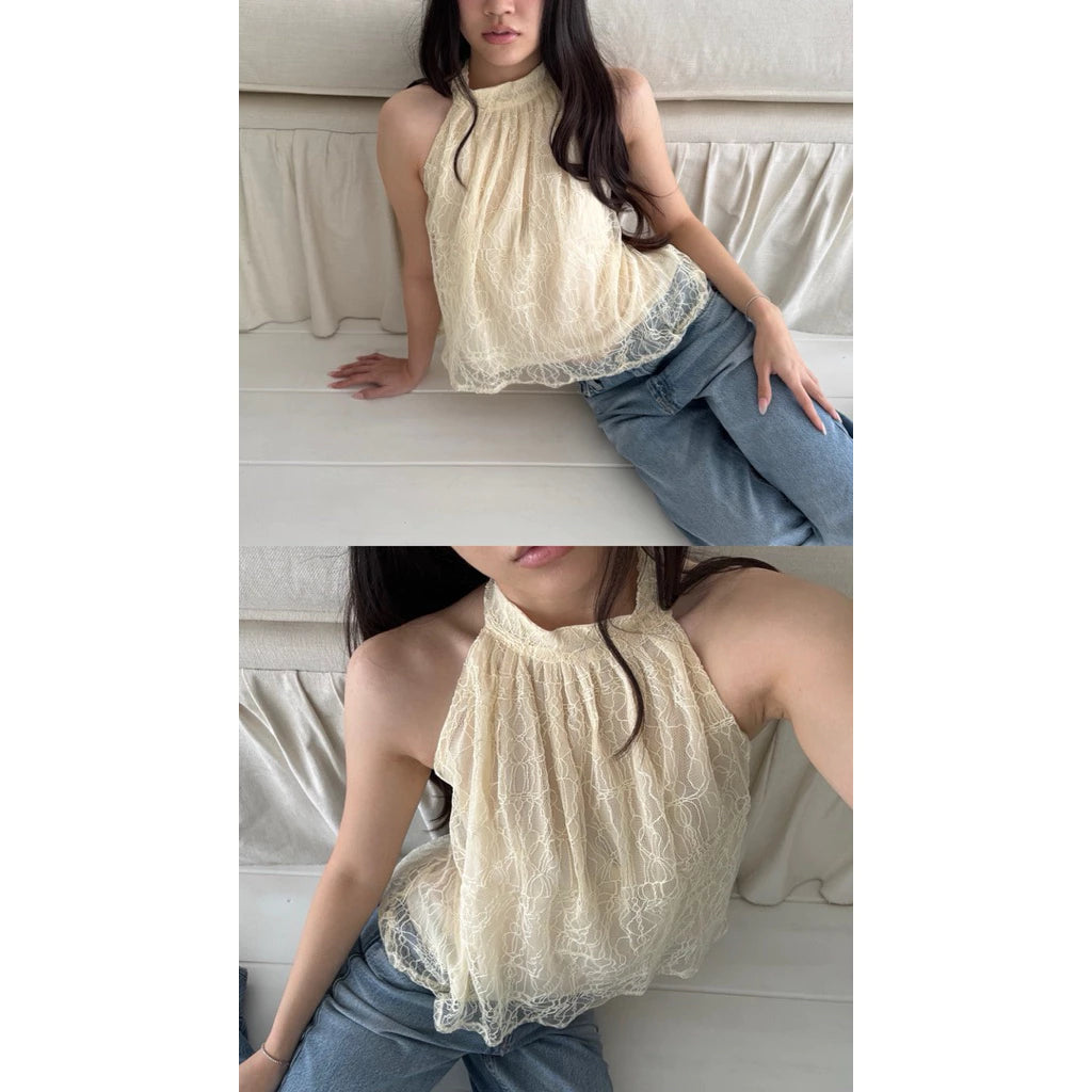 STUDIO RUE HALTER LACE TOP