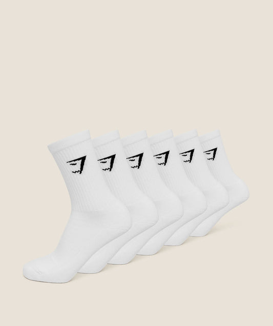 Gymshark Crew Socks 6pk — GS White M