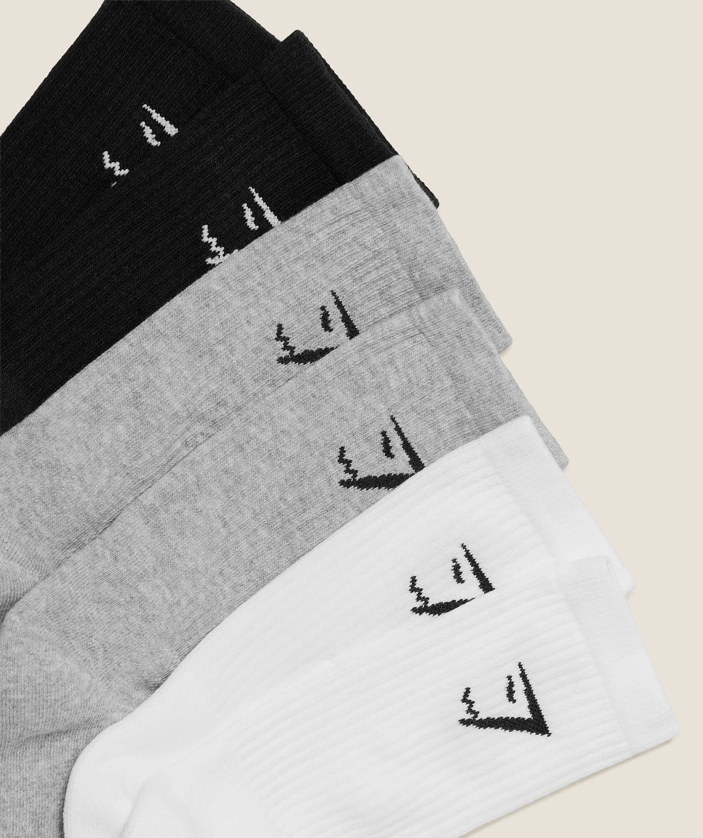 Gymshark Crew Socks 6pk — White/Light Grey/Black M