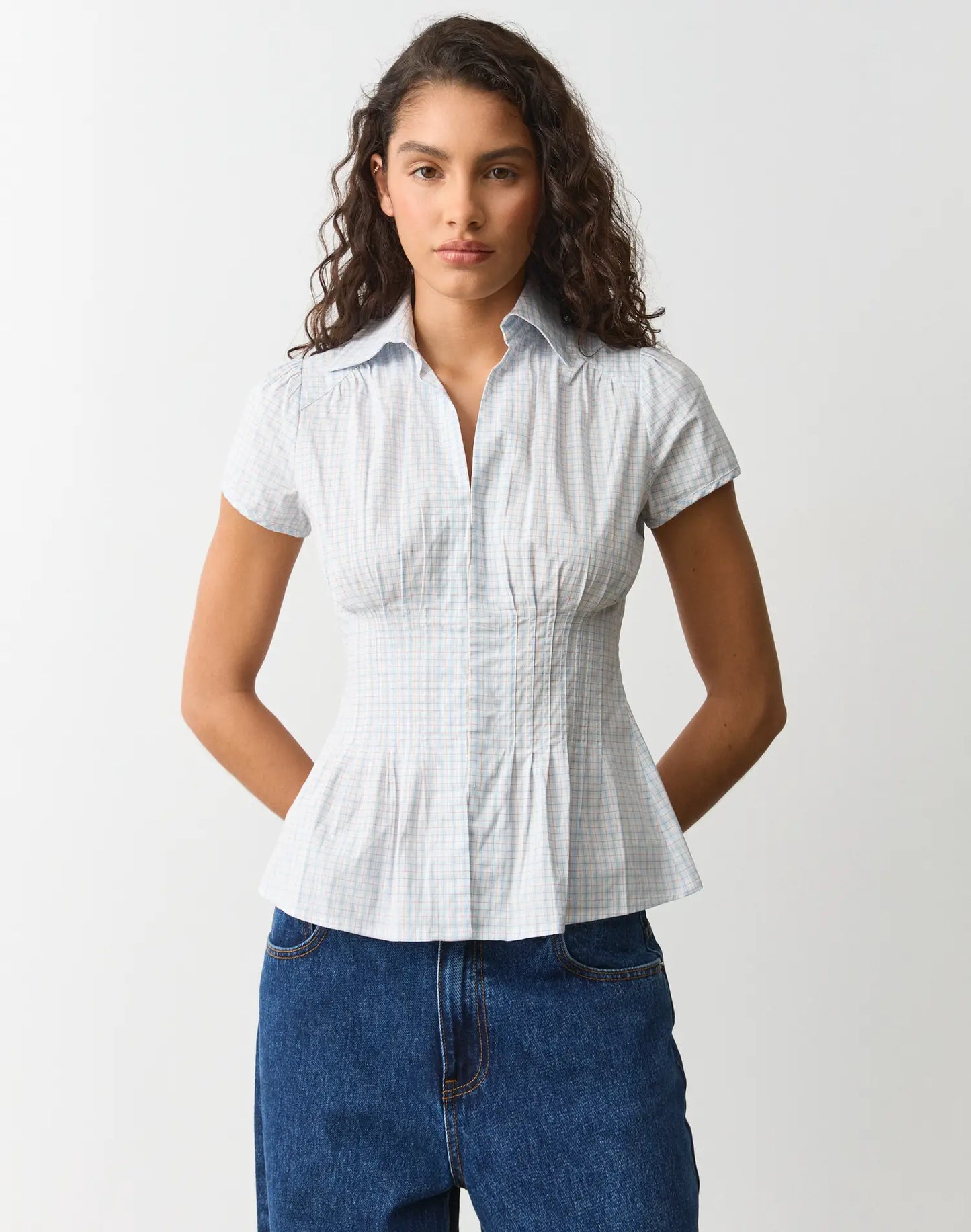 GLASSONS Pintuck Cap Sleeve Blouse