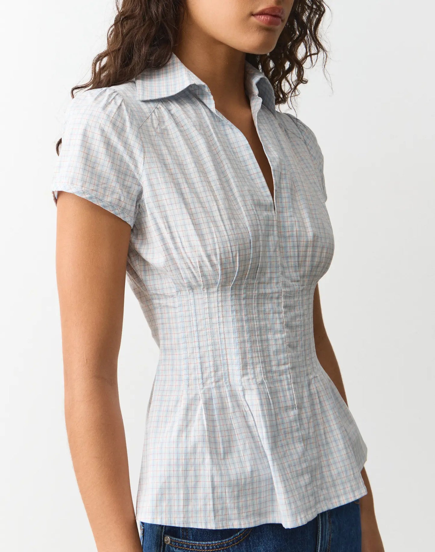 GLASSONS Pintuck Cap Sleeve Blouse