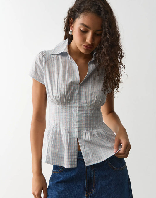 GLASSONS Pintuck Cap Sleeve Blouse