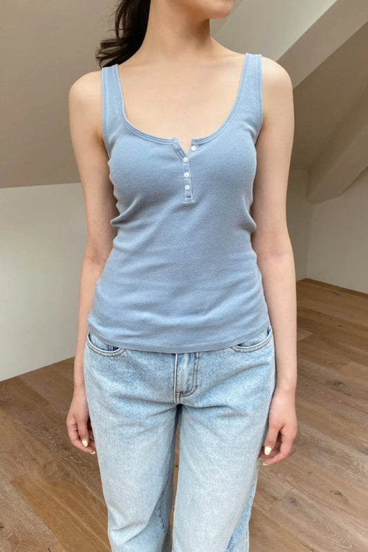 BRANDY Sheena Button Tank - Gray Blue