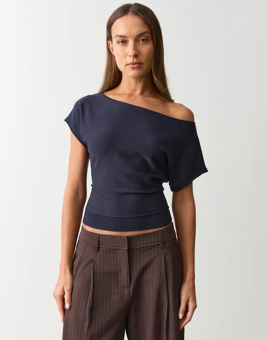 Glassons Off Shoulder Knit Top- NAVY