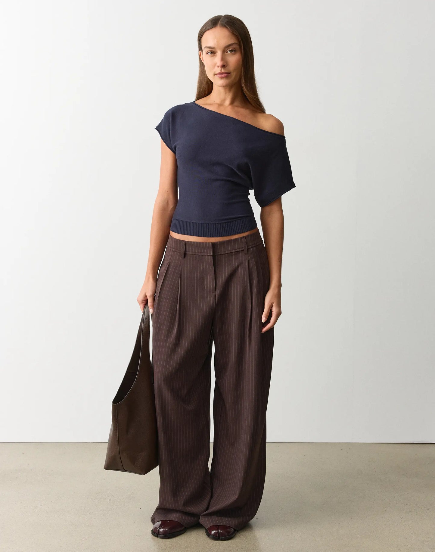 Glassons Off Shoulder Knit Top- NAVY