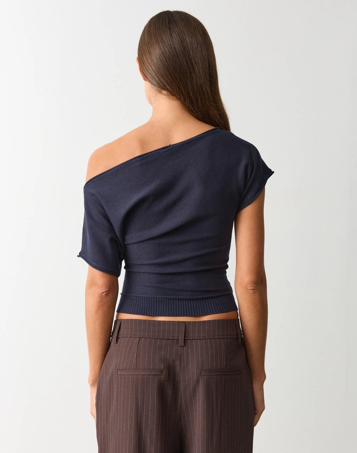 Glassons Off Shoulder Knit Top- NAVY