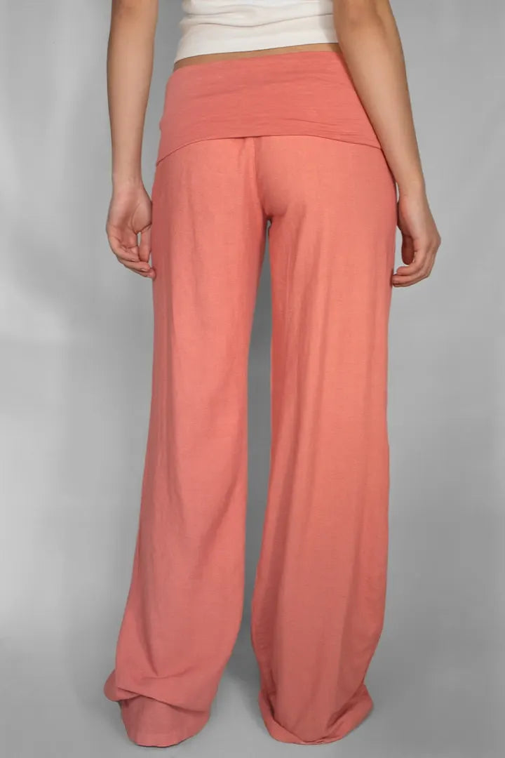 SUBDUED LINEN FOLD OVER PANTS (CORAL)