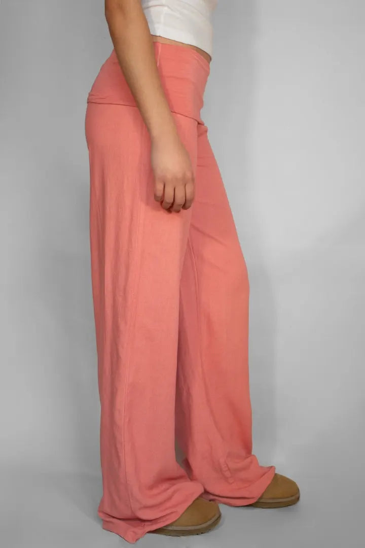 SUBDUED LINEN FOLD OVER PANTS (CORAL)