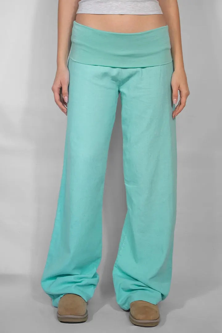 SUBDUED LINEN FOLD OVER PANTS (TEAL)
