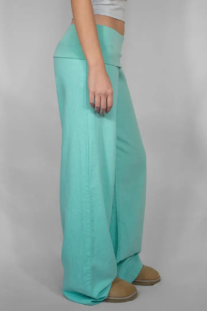 SUBDUED LINEN FOLD OVER PANTS (TEAL)