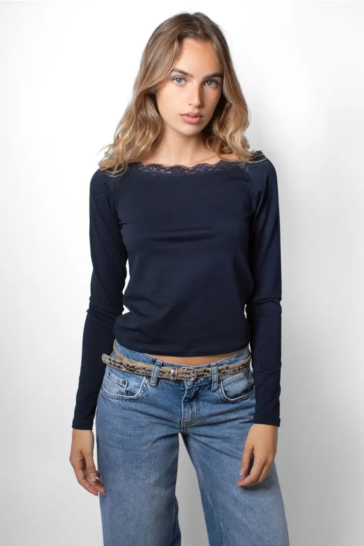 SUBDUED Navy Long Sleeve Top
